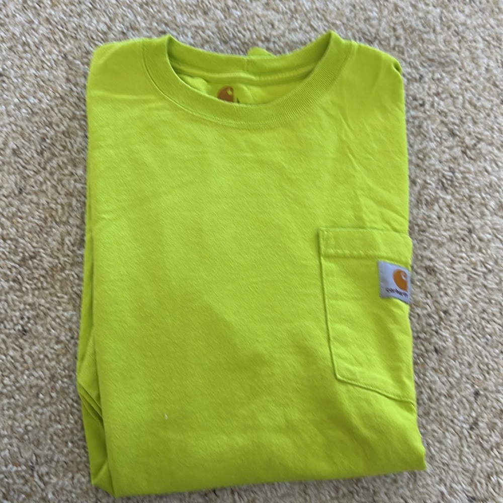 Carhartt men’s large tee shirt pocket shirt neon green NEW no rags - Picture 7 of 7